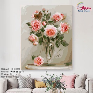 Tranh sơn dầu số hóa tự vẽ Gam Tranh lọ hoa hồng mã BH0096D