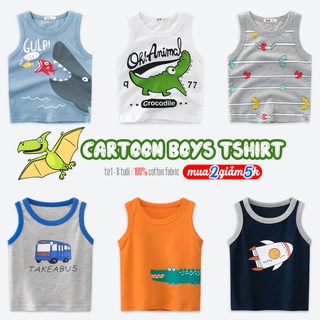 Áo ba lỗ bé trai 27KIDS áo sát nách cho bé in hình ngộ nghĩnh chất cotton hàng xuất Âu Mỹ