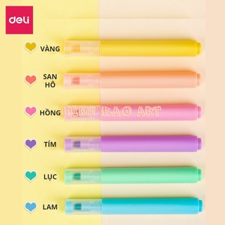 BỘ 6 BÚT HIGHLIGHT DẤU DÒNG DẠ QUANG MÀU MACARON DELI S605