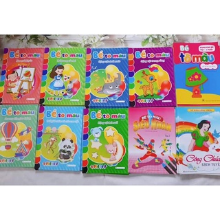 Combo 10 cuốn tô màu cho bé tặng 1 hộp sáp màu
