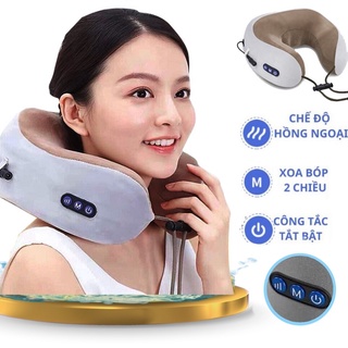 Gối Massager Cổ chữ U Thông Minh Cao Cấp Máy Massage  VaiGáy Trị Liệu Gối Massager Cổ Bông