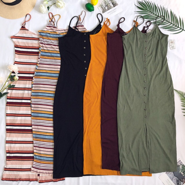 Đầm Midi MUDD phối nút xẻ tà (CÓ BIG SIZE)