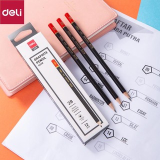 Bút chì 2B Deli - thân bút lục giác - màu Đen và đỏ - 12 cây/hộp - CU24820 [Deli]