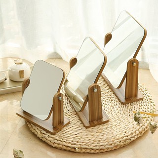 Gương Để Bàn, Gương Mini Trang Điểm Bằng Gỗ Decor Phong Cách Hàn Quốc