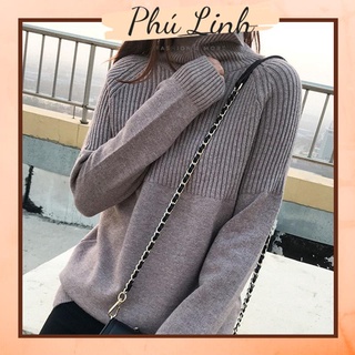 MS336 Áo len cao cổ ngực kẻ sọc