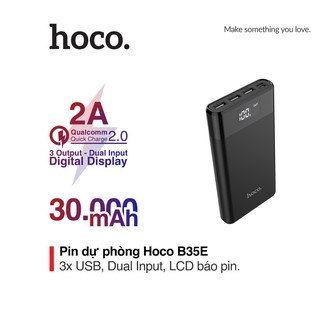 Pin sạc dự phòng Hoco B35E dung lượng 30000mAh chất liệu ABS chống cháy nổ trang bị màn hình LED hiển thị dung lượng pin