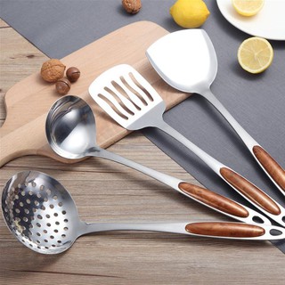 Muôi múc canh,muôi thủng inox cán đào,dụng cụ nấu ăn nhà bếp