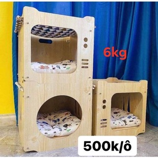 (CÓ SĂN) Nhà cho chó mèo gỗ cao cấp có đệm nằm êm ái, Ổ nằm cho chó mèo có võng
