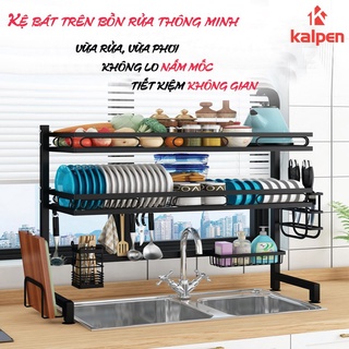 Kệ úp bát đĩa Thông Minh Trên Bồn Rửa Bát Sơn Đen Cao Cấp Đa Năng 2 Tầng Size Lớn giá để bát đĩa