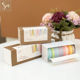 Bộ 12 cuộn băng keo dán Washi Tape Basic Pure Color