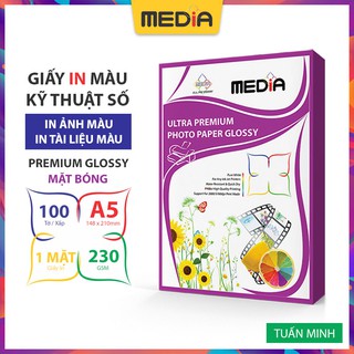 Giấy In Ảnh Media 1 Mặt Bóng A5 230gsm 100 Tờ