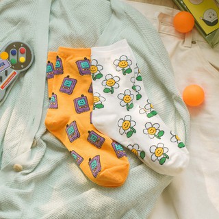 HAPPY HIGH - Tất vớ cao cổ nữ hoạ tiết bông hoa máy chơi game điện tử nghịch ngợm nhố nhăng, nhập khẩu Hàn Quốc