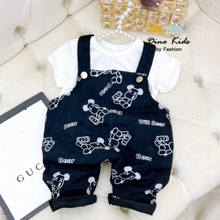 Sét quần yếm bé trai kèm áo thun cotton, quần yếm kaki mềm mại hình gấu IDW cho bé