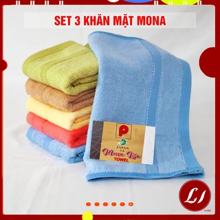Set 3 Khăn mặt xuất Nhật cotton mềm mịn Mona LISA (30x50cm)