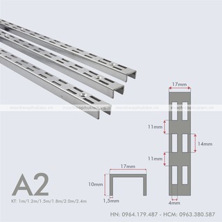 Thanh ray gắn tường đôi A2 dài 1m, Thanh ray chuyên dụng làm giá kệ