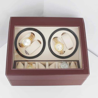 Hộp đựng đồng hồ cơ xoay tự động Tbox Hộp 4 xoay 6 trưng bày cho đồng hồ cơ bọc da nâu sang trọng mặt kính