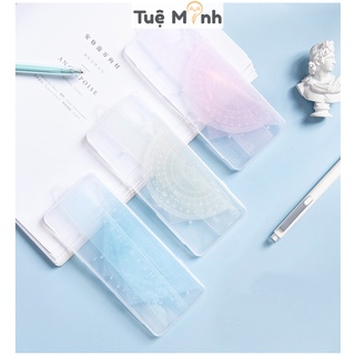 Bộ 4 thước kẻ trong suốt pastel K35 full bộ thước đo góc, tam giác, dài 15cm