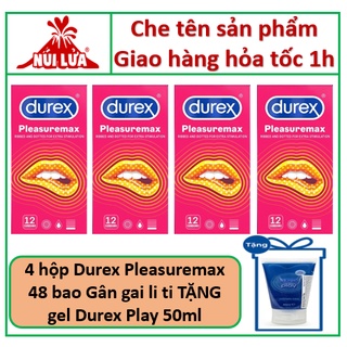 [FREE SHIP] 4 Hộp 48 Cái Bao Cao Su GÂN GAI Durex PleasuareMax + 1 Tuýt Gel Bôi Trơn Durex Play Classic
