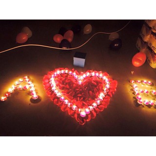 SET 100 nến tealight đỏ + 100 cánh hoa giả lụa + 10 bóng cao su tim