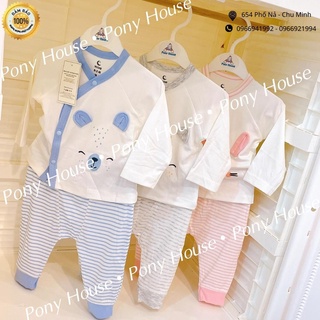 Bộ Quần Áo Dài Tay Moon Cài Lệch Kẻ Chất Petit Cho Bé Sơ Sinh Bé Trai, Bé Gái (0-3 Tháng / 3-6 Tháng)
