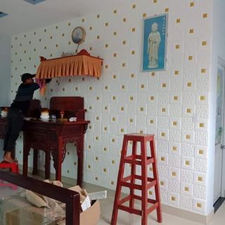 Xốp dán tường giả da 3d