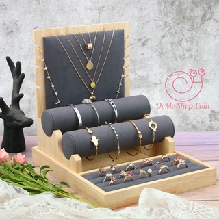(Siêu hot) Giá treo trang sức, Kệ treo trang sức kết hợp treo dây chuyền, vòng tay, nhẫn bằng tre cao cấp