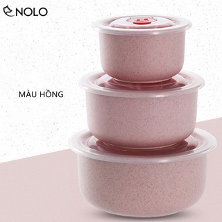 Combo 3 Cái Tô Bát Model TP01 Chất Liệu Nhựa Lúa Mạch Có Nắp Hít Chân Không Chắc Chắn Dùng Được Lò Vi Sóng