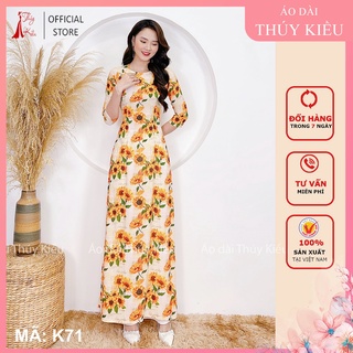Áo dài nữ thiết kế hoa hướng dương may kế đẹp cách tân tết K71 Thúy Kiều mềm mại, co giãn, áo dài giá rẻ