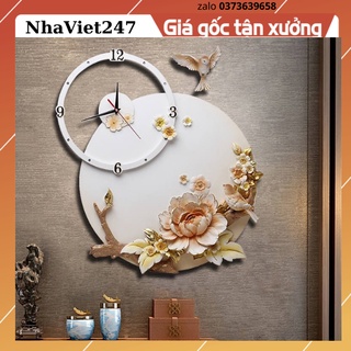 Đồng Hồ Treo Tường Trang Trí nghệ thuật-Hoạ Tiết Hoa Mẫu Đơn-Mã 009-Kt 70x50Cm- ,giá rẻ hàng nhập khẩu-bảo hành 5 năm