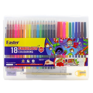 Bộ 18 Bút Chì Màu Fabulous A + 10 Bút Lông Màu - Faster CP-F-5018-SETA - Faster
