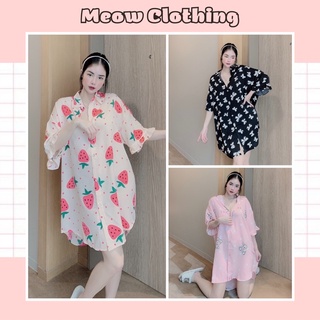 Đầm ngủ sơmi, váy mặc nhà hoạ tiết siêu xinh chất liệu mềm mịn