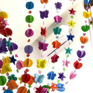 Dây garland, sợi dây treo hình trái tim, ngôi sao, cánh bướm, bông hoa rực rỡ sắc màu trang trí nhà cửa, sự kàu