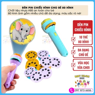 [Loại đẹp] Đèn pin chiếu hình cho bé 10 thẻ 80 hình chiếu ngộ nghĩnh