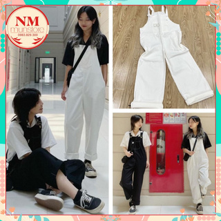 [ ẢNH THẬT ]  Yếm quần 𝐍𝐌 Closet Quần yếm chỉ nổi 2 màu Đen, Trắng, chất kaki dầy mịn đẹp, dây điều chỉnh