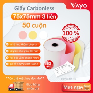 Giấy trái phiếu, giấy Carbonless 3 liên VAYO kích thước 75mm x 75mm, 63gsm (50 cuộn)
