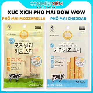 Xúc xích phô mai cho chó Bow wow mozzarella cheddar 70g, thức ăn vặt dinh dưỡng tăng cân cún lớn nhỏ Con Mèo Xiêm