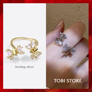 Nhẫn bạc nữ mạ vàng TOBI STORE hình nơ đính đá cỡ lớn sang chảnh N78