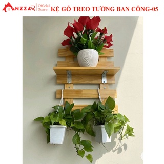 Kệ gỗ treo tường ban công Anzzar nhiều kích thước, gỗ thông nhập khẩu để chậu hoa, cây cảnh trang trí nhà cửa KBC-05