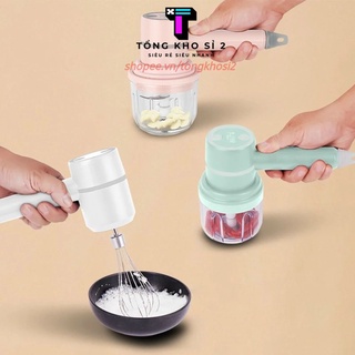 PVN34181 Máy Đánh Trứng Cầm Tay 3 trong 1 đa năng pin sạc - Máy xay thịt tỏi ớt hạt tiêu đánh sữa cafe mini không dây