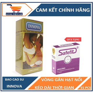 Bao cao su Innova vàng gân gai kéo dài thời gian 12 Pcs - Tặng bcs Safe fit Prolong 3 chiếc