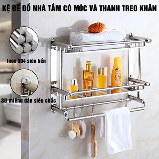 Kệ Để Đồ Nhà Tắm 3 tầng Inox 304 Siêu Bền, Kệ Phòng Tắm Treo Khăn Tắm 3 Tầng Lắp Đặt Dán Tường Tiện Lợi