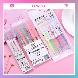 Set 6 bút highlight Pastel hai đầu đánh dấu nhớ dòng tiện lợi LIZAMO BHL32