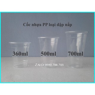 Combo 50 cốc PP dập nắp 360ml/500ml/700ml đựng trà sữa, trà chanh