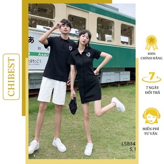 Đồ đôi nam nữ set couple đầm gài nút xéo nữ áo nam CHIBEST LSB34