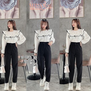Quần tây baggy lưng cao dài 88 - 95cm cho nữ mặc đi học làm công sở kiểu quần tây đen cạp cao vải dày phối áo sơ mi đẹp