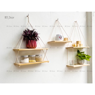 [GỖ TỰ NHIÊN] Khung kệ gỗ thông dây thừng treo tường trang trí phong cách retro - HUY_Decor