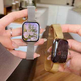 Dây đeo kim loại cho Apple Watch 7 6 5 SE 4 3 2 sim Dây đeo từ tính mỏng iwatch 38mm 40mm 42mm 44mm 41mm 45mm Màu sắc kẹo Magnetic Milanese Loop kim loại dành cho nữ