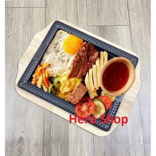 Bộ Chảo Bít Tết, Bánh Mì Chảo 2In1 Kèm Đế Gỗ Cao Cấp