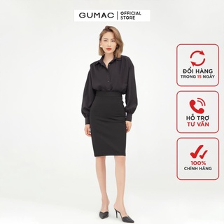[Mã WABRGUM giảm 10% tối đa 30K đơn 99K] Áo sơ mi nữ nano tay phồng GUMAC màu đen thanh lịch AB504