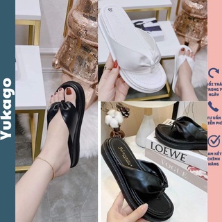 Dép lê nữ kẹp độn đế 3 phân da dúm êm chân bền đẹp màu đen trắng YUKAGO G2.013.DE.39